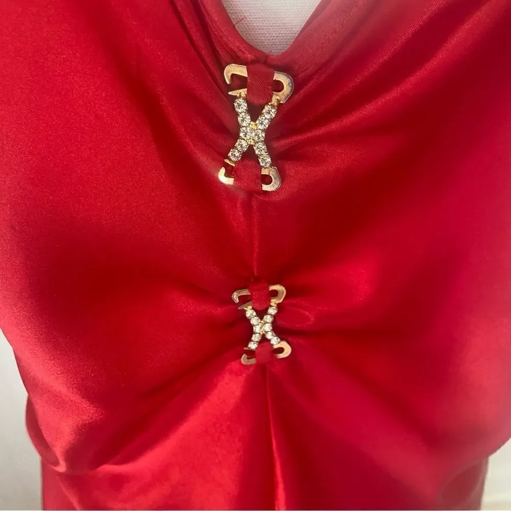 Ivy & Annabelle Red Satin Night Sleep Gown  Rhinestone Size Medium
